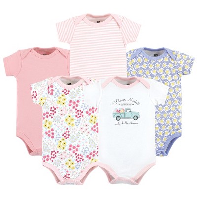 Image of Hudson Baby Infant Girl Cotton Bodysuits, Flower Market, 3-6 Months