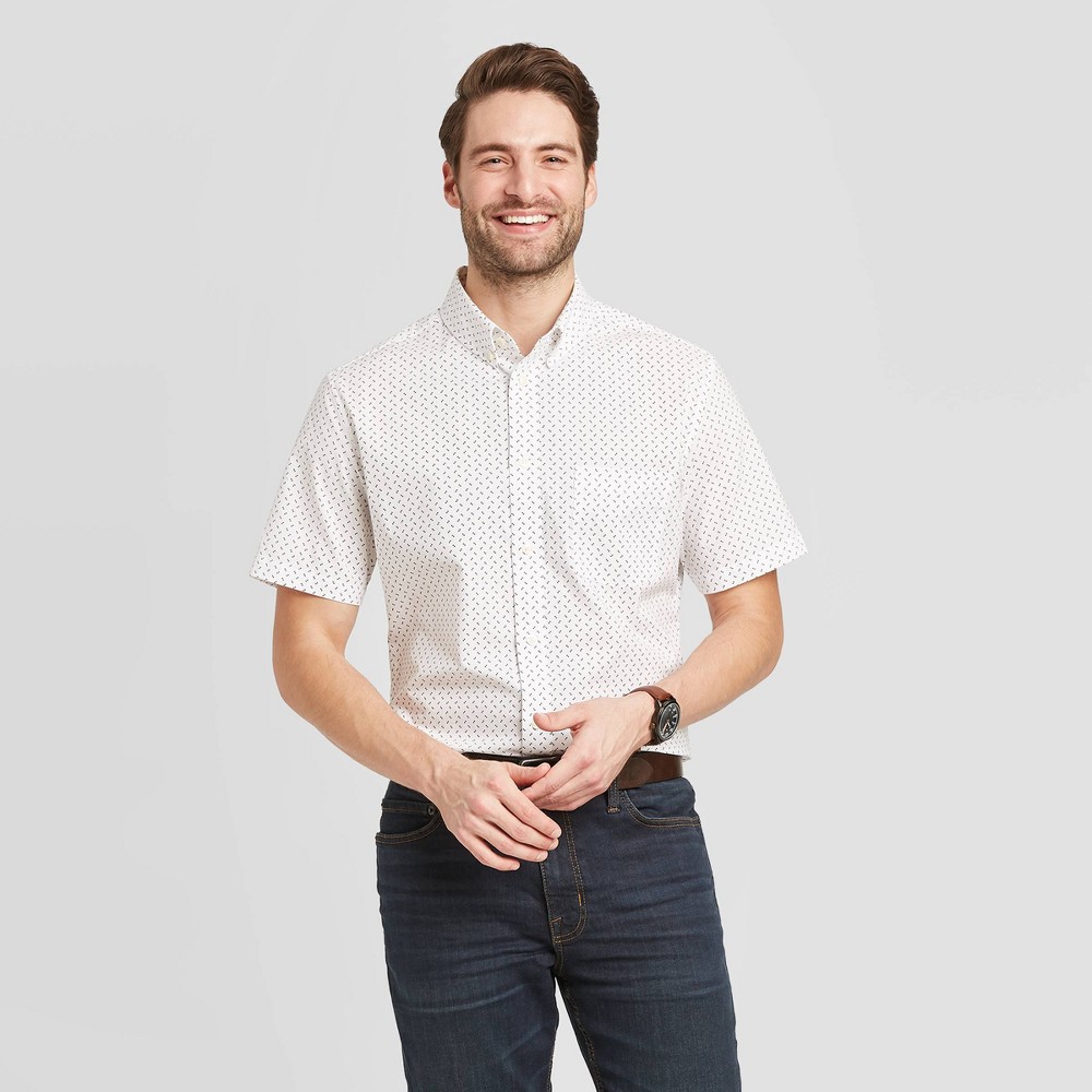 Men's Polka Dot Slim Fit Short Sleeve Poplin Button-Down Shirt - Goodfellow & Co True White 2XL was $19.99 now $12.0 (40.0% off)