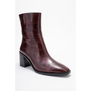 Chara - Burgundy Printed Block Heel Boot (Women) burgundy printed 6 Prologue Shoes - 1 of 4