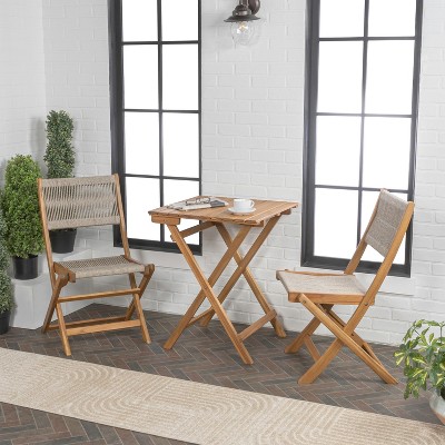 Beige and Teak Brown Acacia Wood Outdoor Folding Bistro Set