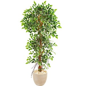 Nearly Natural 63-in Elegant Ficus Artificial Tree in Sandstone Planter - 1 of 1