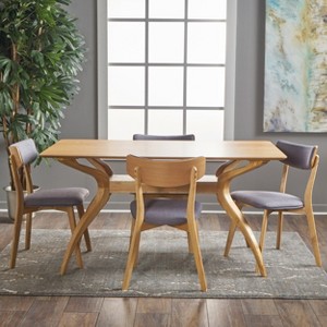 GDFStudio Megann Mid-Century Modern Wood Fabric Upholstered 5 Piece Dining Set - 1 of 4
