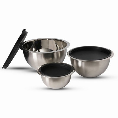 Wolfgang Puck 6-Piece Stainless Steel Mixing Bowl Set with Lids, 3 Sizes: 1QT, 3QT, 5QT