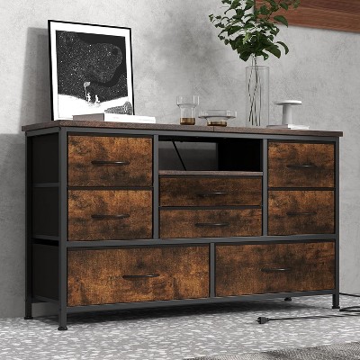 8 Fabric Drawer TV Stand Dresser: 55” TV Entertainment Center with Open Shelf, Adjustable Feet – Living Room/Bedroom Furniture