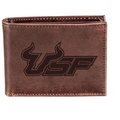 Evergreen NCAA South Florida Bulls Brown Leather Bifold Wallet Officially Licensed with Gift Box
