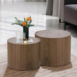 Alilang 18.90 inches Round Wooden Nesting Coffee Tables Modern Minimalist Design Set of Two-Walnut - 1 of 4