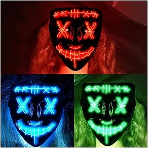 Garvee [3PACK]X-EYE Scary Mask LED Mask---LED Light Up Mask EL Wire Light Up(Blue+Red+Green) - 1 of 4