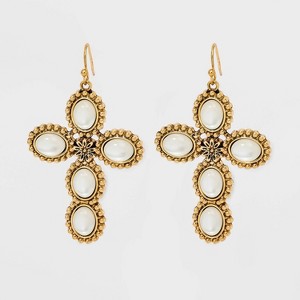 Embellished Cross Drop Earrings - Wild Fable™ Gold: Resin & Nickel-Free Metal, Zinc Alloy, French Wire Closure, 2.2" Length - 1 of 3