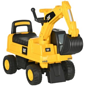 Aosom Excavator Ride on Toy, CAT Licensed Kids Manual Pedal Ride on Excavator with Manual Shovel, Horn, Hidden Storage for 18-36 Months, Yellow - 1 of 4