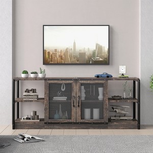 Tv Stand for 65+ Inch TV with Open Storage Shelves, Industrial Entertainment Center with Storage Cabinet and Mesh Door, for Living Room, Bedroom - 1 of 4