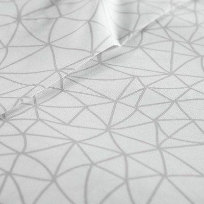 White-Grey Geometric Print Microfiber Queen Sheet Set