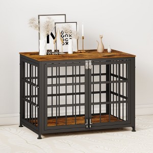 XBRIGH 26in Dog Crate with Lock & Double Door, Wooden Kennel End Table for Small/Medium Dogs, Aged Black - 1 of 1