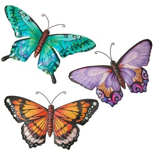 The Lakeside Collection Butterfly Wall Hanging Metal Decor Trio Orange Turquoise and Purple - 1 of 3