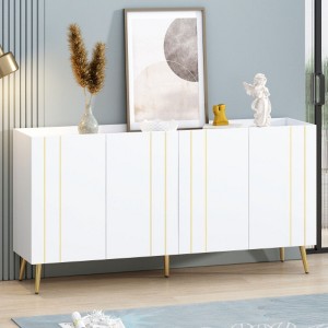 70" TV Stand with 4 Shelves, Metal-Legged Shoe Cabinet, and Gold Line Sideboard - 1 of 3