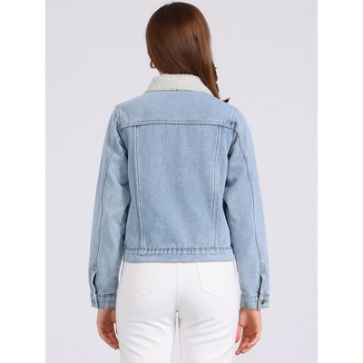 INSPIRE CHIC Women's Fleece Lined Collared Warm Faux Fur Denim Jacket X-Small Light Blue — фото 3