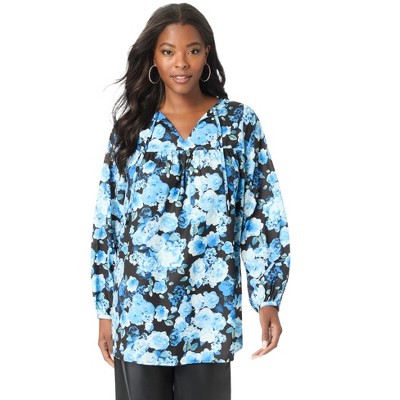 Roaman's Women's Plus Size Shirred Georgette Blouse