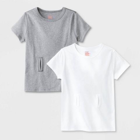 Cat & Jack Kids' Adaptive 2pk Short Sleeve Undershirt with Abdominal Access - Cat & Jack™ Gray/White M: Sensory Friendly, Relaxed Fit, Tagless