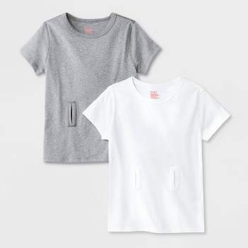 Kids' Adaptive 2pk Short Sleeve Undershirt with Abdominal Access - Cat & Jack™ Gray/White