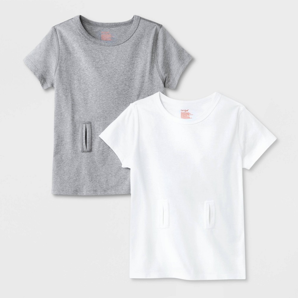 Size L (10/12)  Kids' Adaptive 2pk Short Sleeve Undershirt with Abdominal Access - Cat & Jack™ Gray/White 