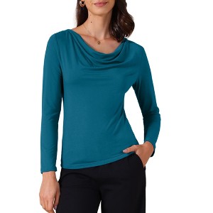 INSPIRE CHIC Women's Cowl Neck Long Sleeves Fitted Layering Soft T-Shirt - 1 of 4