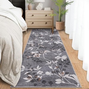 Washable Floral Runner Rug – Non-Slip, Easy-Clean, Soft Low-Pile Floor Mat for Hallway, Laundry & Kitchen - 1 of 4