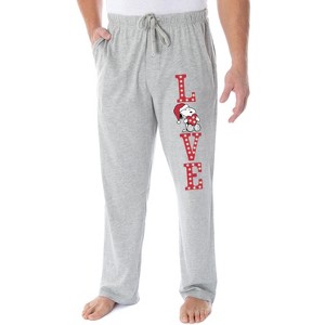 Peanuts Snoopy Pajama Pants LOVE Loungewear Sleep Bottoms Lounge Pants Heather Grey - 1 of 3