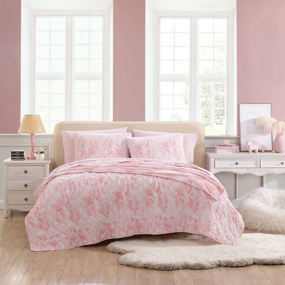 Photos - Bed Linen Twin Betsey Johnson Butterfly 100 Microfiber Quilt Set Ombre Pink - Betsey
