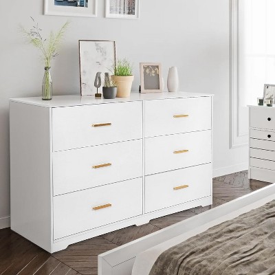 Dresser for Bedroom with 6 Drawers, Modern Closet Dressers Chest of Drawers with Metal Handle, Wooden Dresser Organizer for Bedroom, Living Room