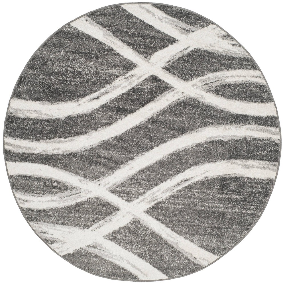 4' Wave Round Area Rug Charcoal/Ivory - Safavieh