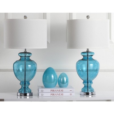 Morocco Blue Glass Table Lamp Set with White Shades