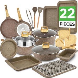 NutriChef 22-Piece Home Kitchen Cookware, Kitchen Tools, and Bakeware Set - Marble Non-Stick Pots and Pans - 1 of 4