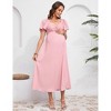 Maternity Dress Ruffle Short Sleeve V Neck Twist Front Summer A Line Midi Dress Baby Shower Photoshoot - 4 of 4
