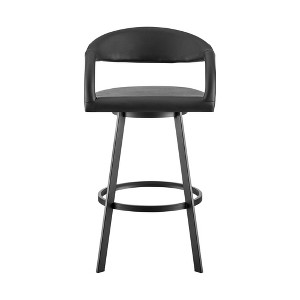 HomeRoots 30" Black Faux Leather and Iron Low Back Bar Height Swivel Bar Chair - 1 of 4