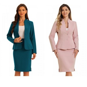 INSPIRE CHIC Women's Collarless Blazer and Formal Pencil Skirt Business Suit Set 2 Pcs 2 Packs - 1 of 4