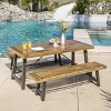 GDFStudio Rosario Outdoor Industrial Acacia Wood 3 Piece Picnic Dining Set, Teak/Rustic Metal - 2 of 4