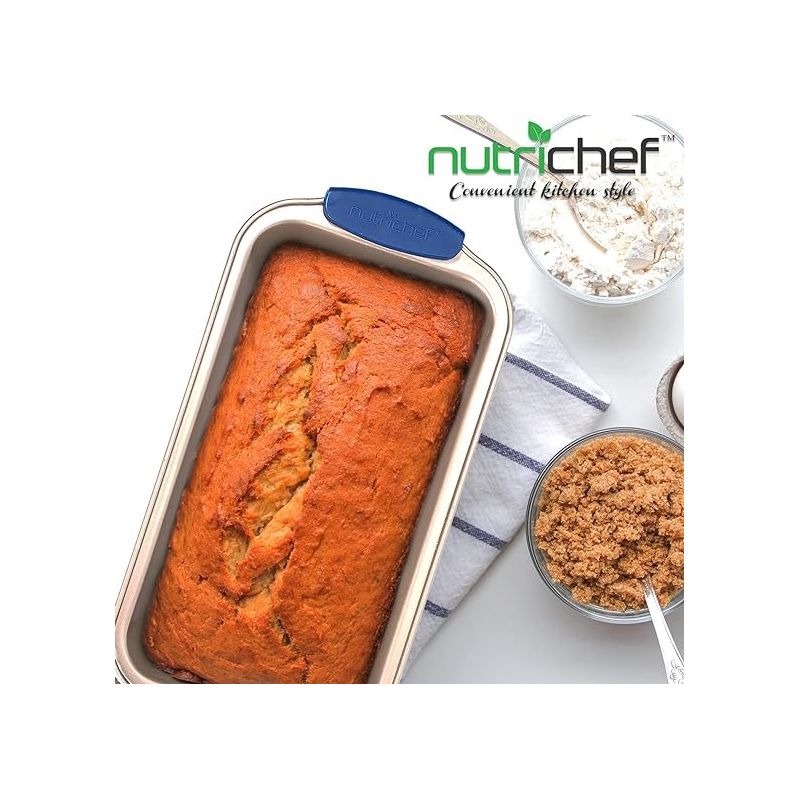 NutriChef Non-Stick Loaf Pan - Deluxe Nonstick Gold Coating Inside and Outside with Blue Silicone Handles, 4 of 7