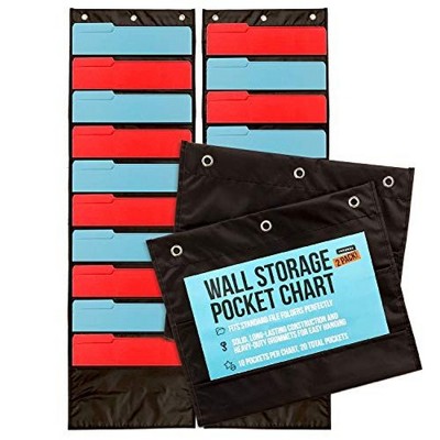 Impresa 2-Pack Premium Wall Storage Pocket Charts/Hanging Folder Organizers - Black, 10 Pockets Per Piece (20 Total Pockets)
