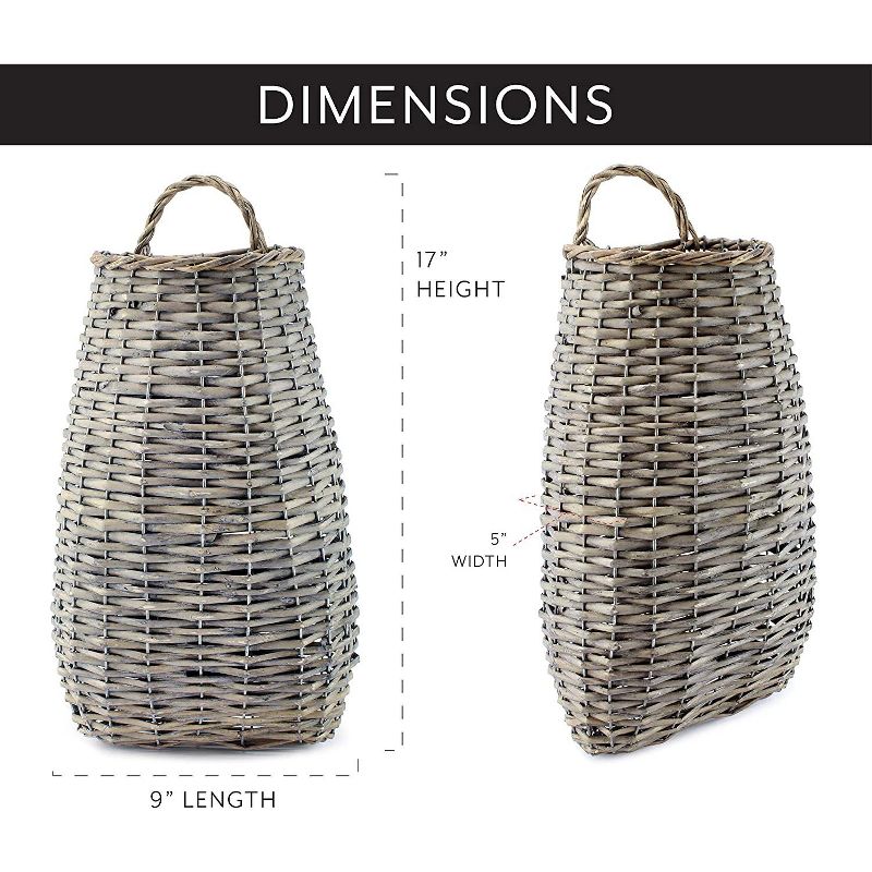 AuldHome Design Wall Hanging Pocket Basket; Woven Wicker Rustic Farmhouse Long Basket; 17 x 9 x 5 Inches, 2 of 6