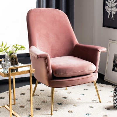 Dusty Rose Velvet Wood Contemporary Accent Arm Chair