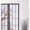 Black Japanese 4-Panel Screen Room Divider, Plum Blossom - image 3 of 4