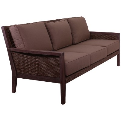 Courtyard Casual Buena Vista II Sofa Stained Eucalyptus Wood KD  Sunbrella Fabric