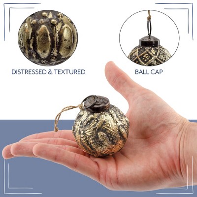 Antique Gold Distressed Glass Ball Ornaments Set of 6