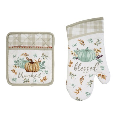 2pc Cotton Striped Oven Mitt and Pot Holder Set Blue - Threshold™