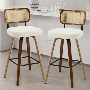 Bekrvio 26"/29" Mid-Century Modern Swivel Bar Stools Set of 1/2/3/4- Faux Leather Upholstered with Back and Bent Wood Legs,Ideal for Kitchen Island - 1 of 4
