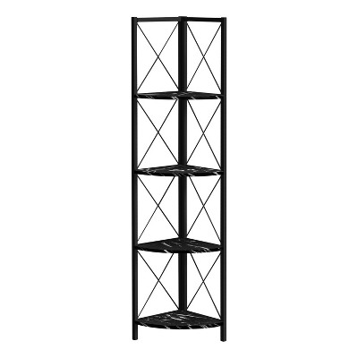 Monarch Specialties Bookshelf Bookcase Etagere Corner 4 Tier 60InchH Office Bedroom Metal Laminate Black Marble Look Contemporary Modern