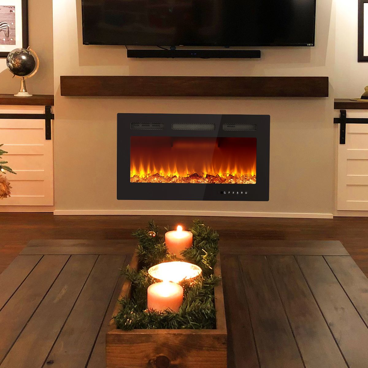 30 Inch Wall-Mounted Electric Fireplace - Adjustable Flame Color & Brightness, Quiet Heater with Overheat Protection - thumbnail 2