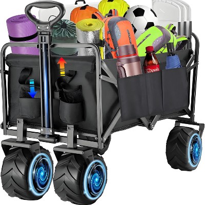Musment Collapsible Foldable Wagon Cart, 350lbs Large Capacity Folding Wagon Cart with All-Terrain Wheels,Utility with Brakes for Grocery, Garden