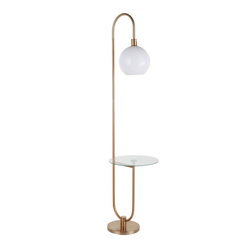Trombone Contemporary/Glam Floor Lamp with Metal and Glass Shelf Gold (Includes LED Light Bulb) - LumiSource, 1 of 15