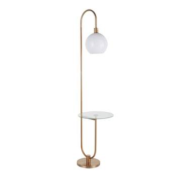 Trombone Contemporary/Glam Floor Lamp with Metal and Glass Shelf Gold (Includes LED Light Bulb) - LumiSource