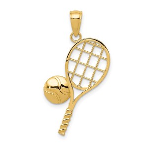 Black Bow Jewelry 14k Yellow Gold Diamond Cut Tennis Racquet and Ball Pendant - 1 of 4